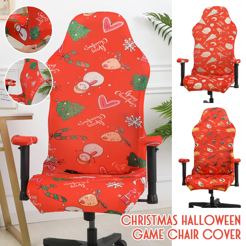 Stretch Gaming Chair Cover Christmas Printed Computer Game Competitive Seat Backrest Covers Swivel Chair Protector Cover