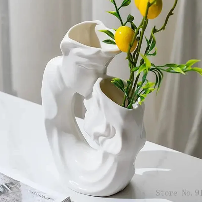 Nordic Ceramic Irregular Shape Vase, Home Dining Table, Bedroom, Living Room Flower Decoration Accessories, Floral Ornament, 1Pc