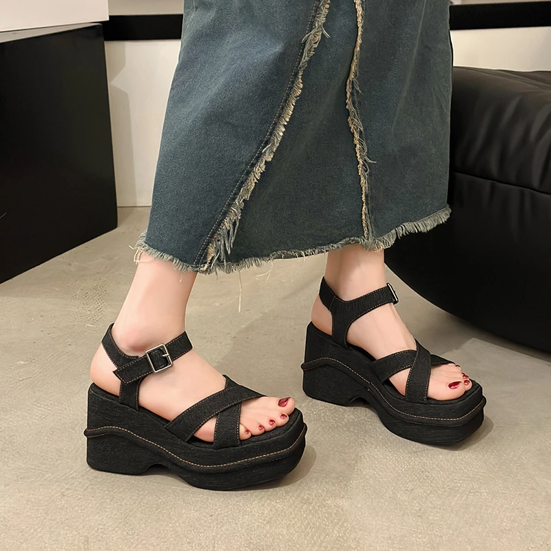 2024 Summer Gladiator Platform Women Sandals Fashion Elegant Open Toe Shoes Ladies Outdoor Dress Thick High Heel Sandalias