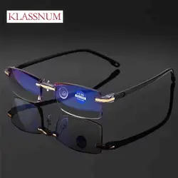 KLASSNUM 2025 Rimless Reading Glasses For Men Women Retro Square Ultralight Anti Blue Light Eyewear Optical Eyeglasse Resin Len