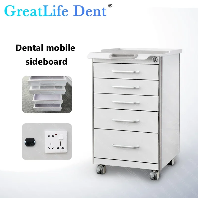 

Stainless Steel Mobile Dental Cabinet 5 Drawers Slider Cabinet with Combination lock and Charging for Clinic Hospital Office