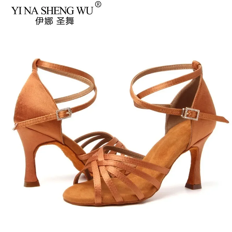 Adult Women Latin Dance Shoes Ballroom Tango Indoor Dancing Shoes High Heels 8.5cm Suede Soles Professional Dance Practice Shoes