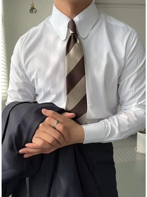Blue Long Sleeve Ice Silk Casual Shirt Men's No Ironing Seamless Base Layer Western Style Workwear Breathable Youth Popular