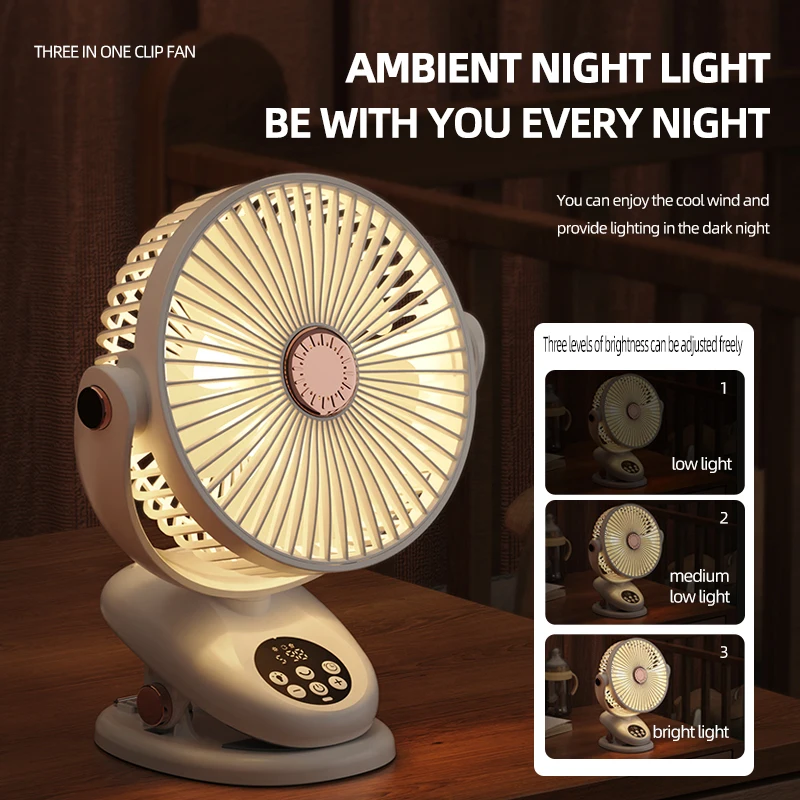 3 in 1 Electric Fan Wireless Desktop Cooling Fans Shake Head Clip Portable Air Conditioner USB Type-C 3 Speeds  Mini 캠핑에어콘