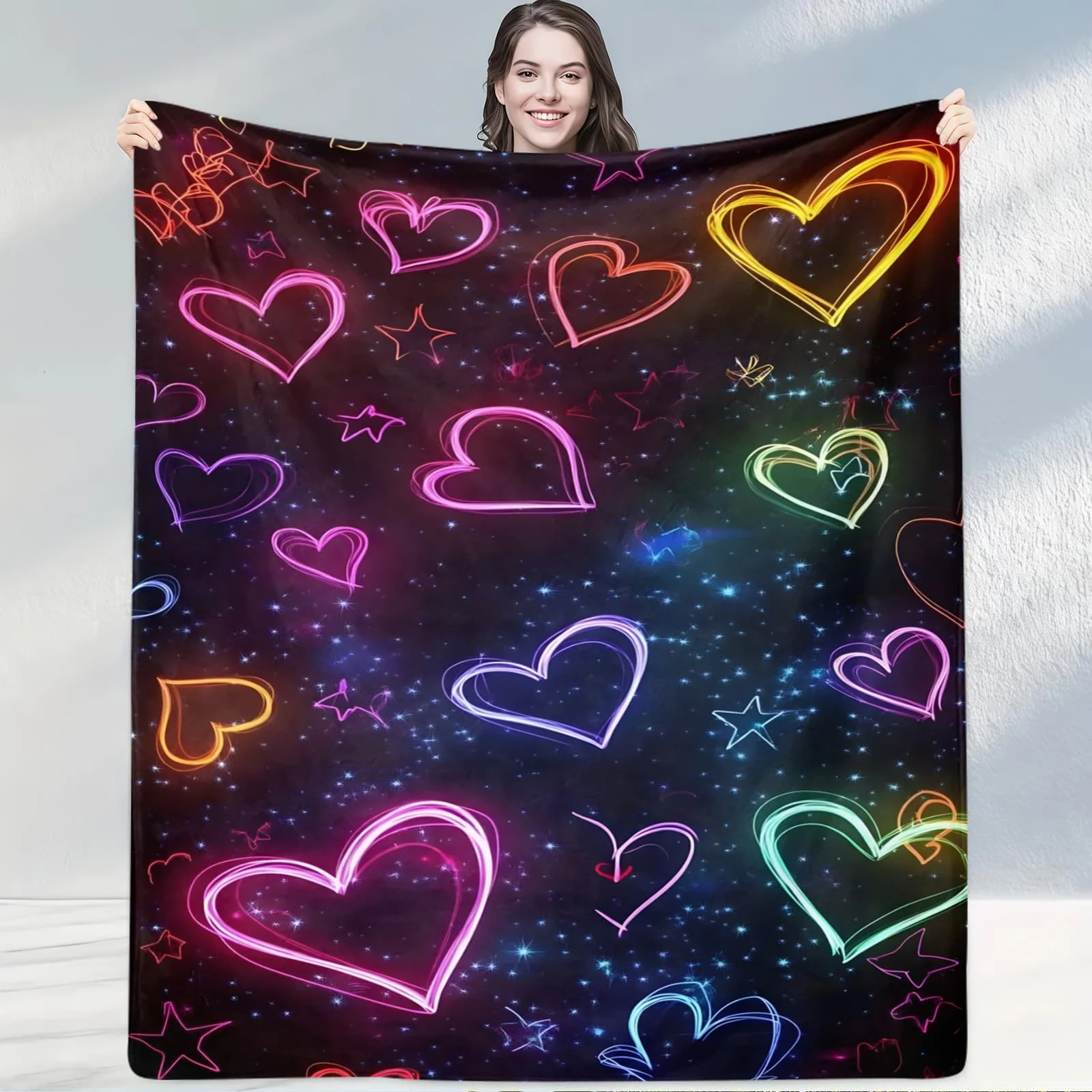 Brown Gold Glowing Heart Blanket: Shimmering Throw for Bedrooms,with Luminous Heart Patterns,suiting Cozy,elegant Home Decor
