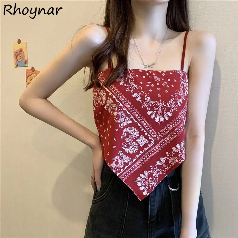 Printed Camis Women Korean Style Cropped All-match Bellyband Casual Streetwear Spicy Girls Hip-hop Slim Fit Irregular Summer