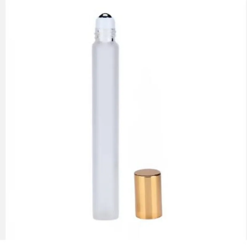 Promotion 10ml Empty Glass Roll on Bottle Frosted Perfume Container Refillable Vials with Golden Lid Cosmetic Packaging Portable