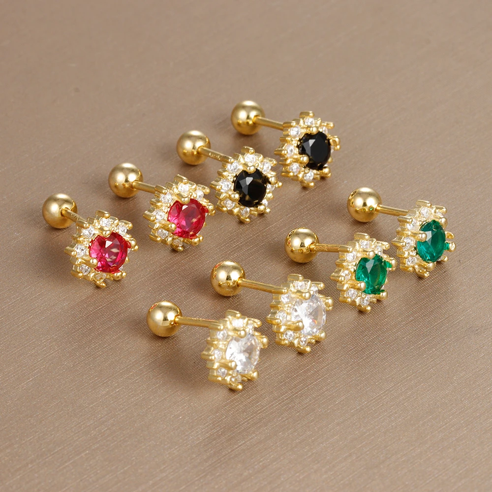 

Vintage Gold Plated Big Zircon Romantic Flower Beads Studs Earrings for Women Green Statements Ear Bone Piercing Stud Jewelry