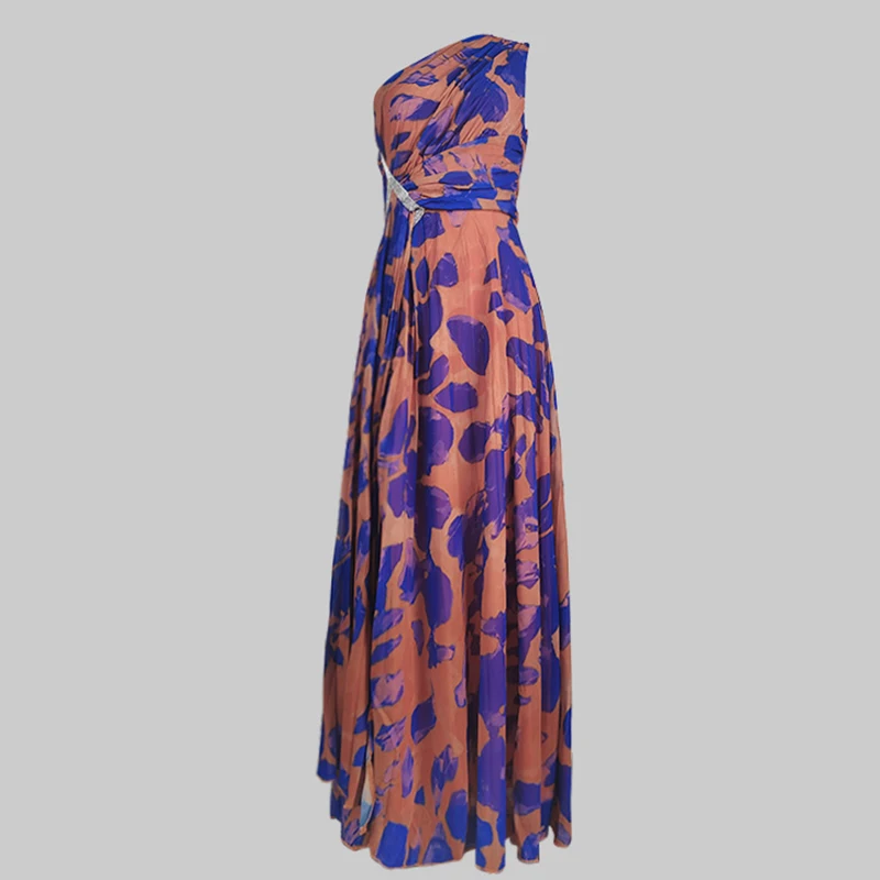 

Tinaa Women's Leopard Evening Dresses Luxury 2025 Summer Autumn One-shoulder Split-side Birthday Party Dresses Clothes for Woman