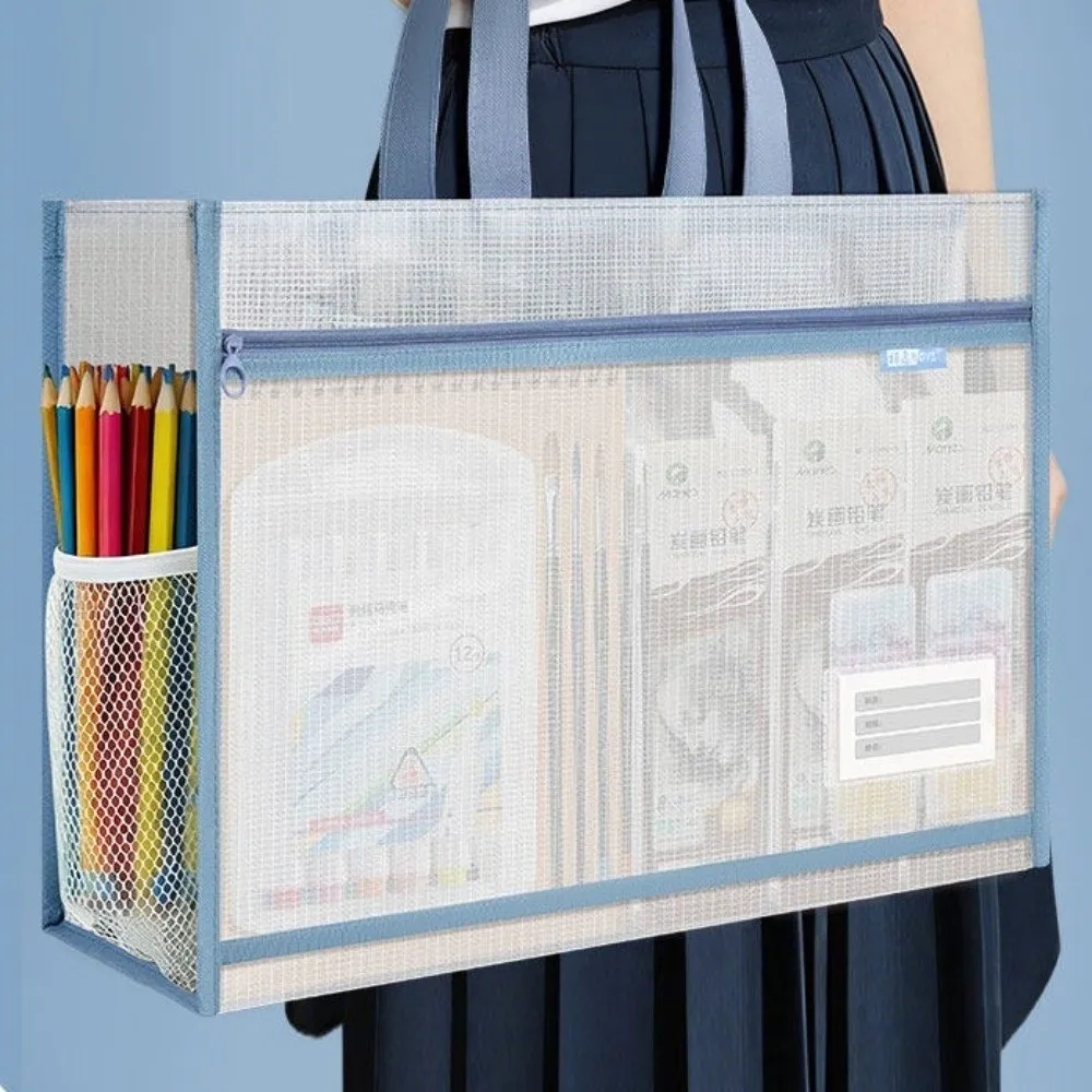 Casual A3 Mesh Art Bag Large Capacity Zip 8k Sketch Drawing Album Handbag Shoulder Bag Transparent Test Paper Bag Carrying Bag