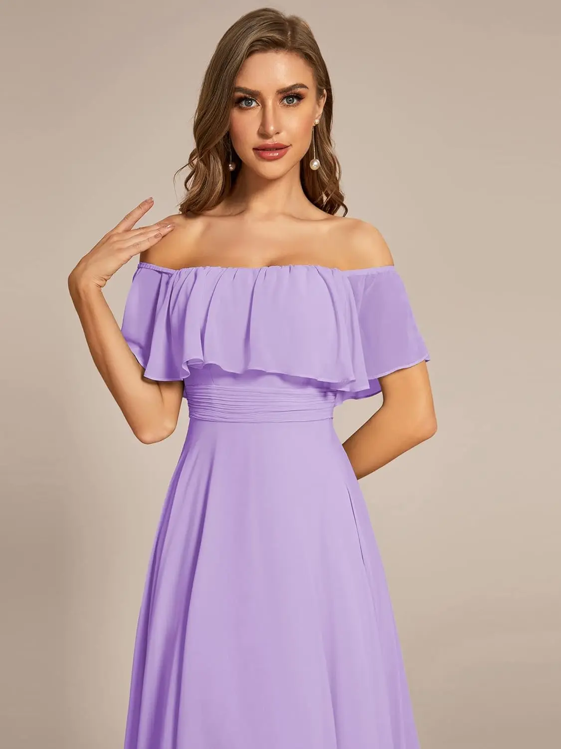 Vestido de casamento feminino com chiffon fora do ombro, baixíssimo, linha A, festa à noite, baile, dama de honra, verão