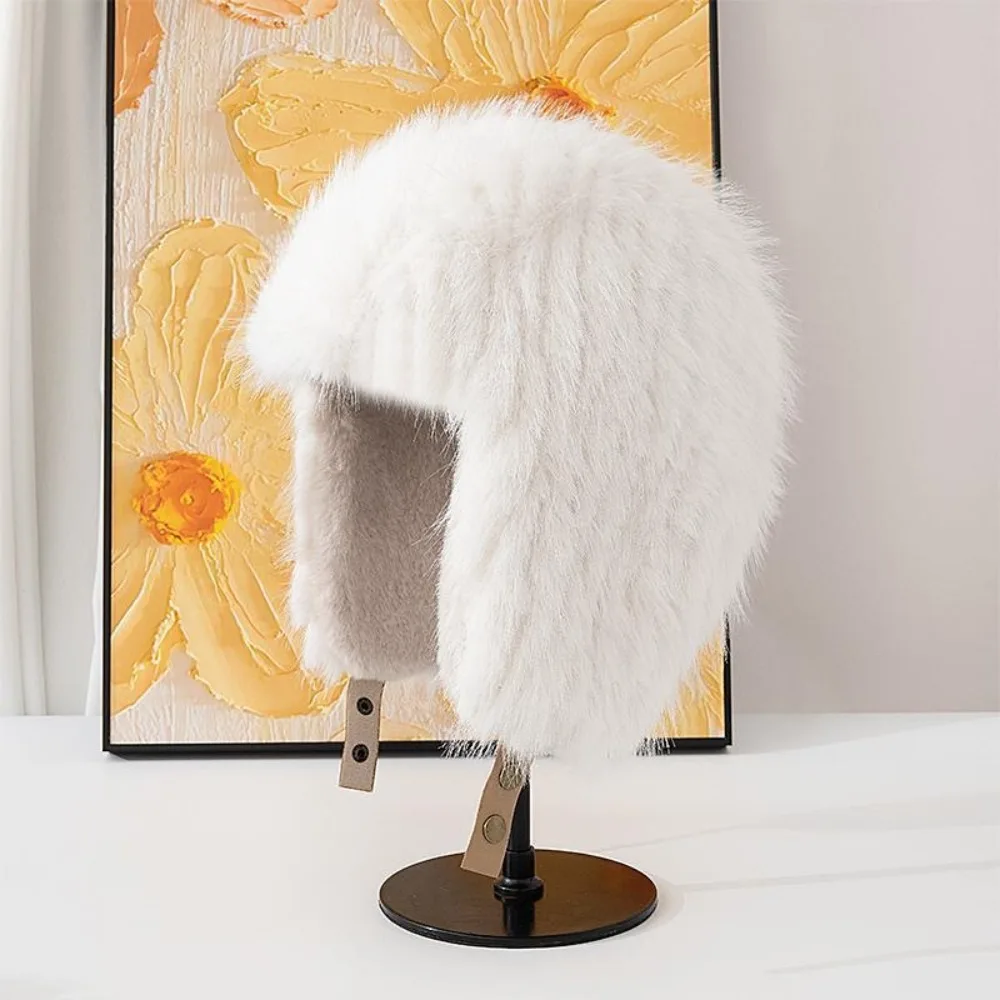 

Trendy Luxury Faux Fur Hat Solid Color Warm Hat Retro Windproof Ear Protection Cap Unisex Winter Wear