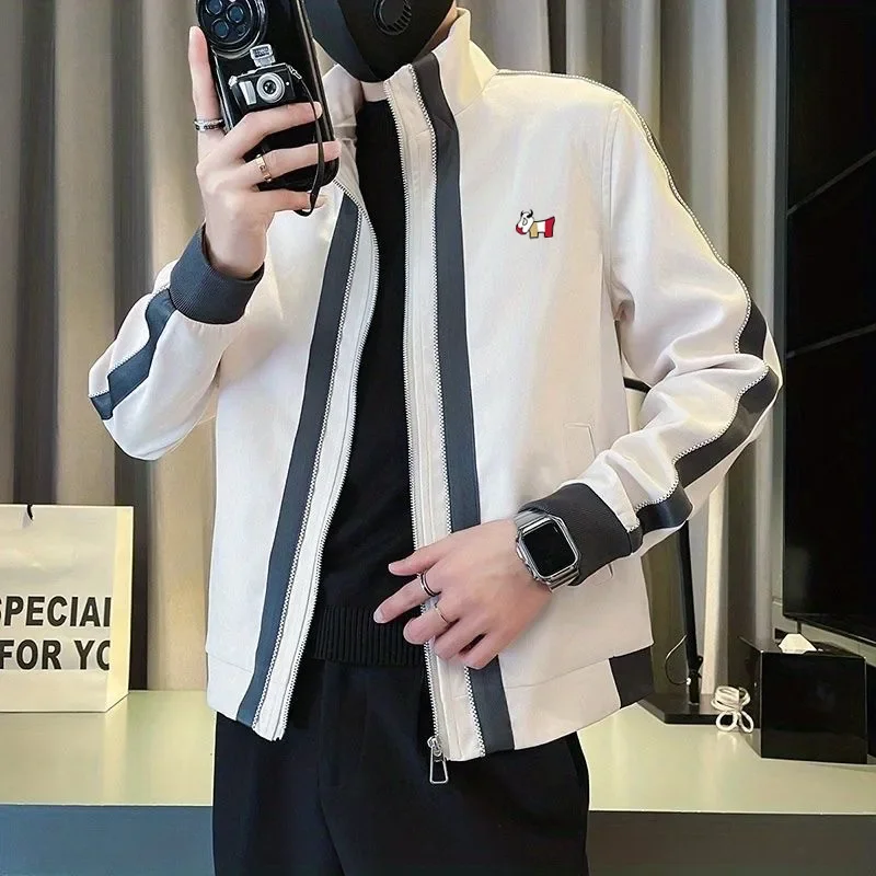 

Luxury Brand Golf Jacket Men's Golf Wear 2024 Autumn New Jacket Black and White Color Blocking Casual Coat Men's Golf Apparel