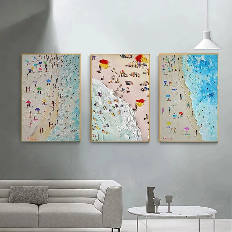 

Abstract Summer Ocean Beach Poster Canvas Painting Nordic Seascape Knife Wall Art Print For Modern Living Room Home Decoration