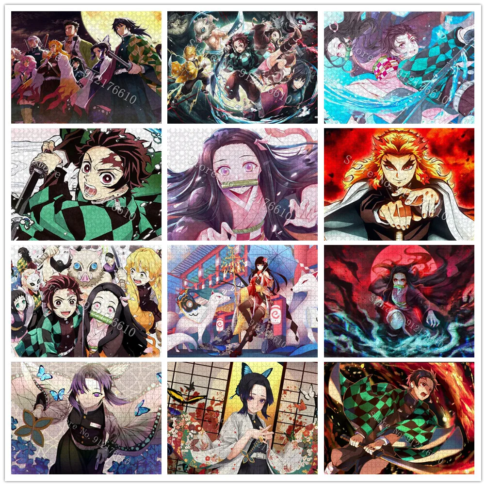 Puzzle Fai-da-Te 300/500/1000 Pezzi Anime Demon Slayer per Adulti e Bambini Gioco Educativo Familiare Regalo