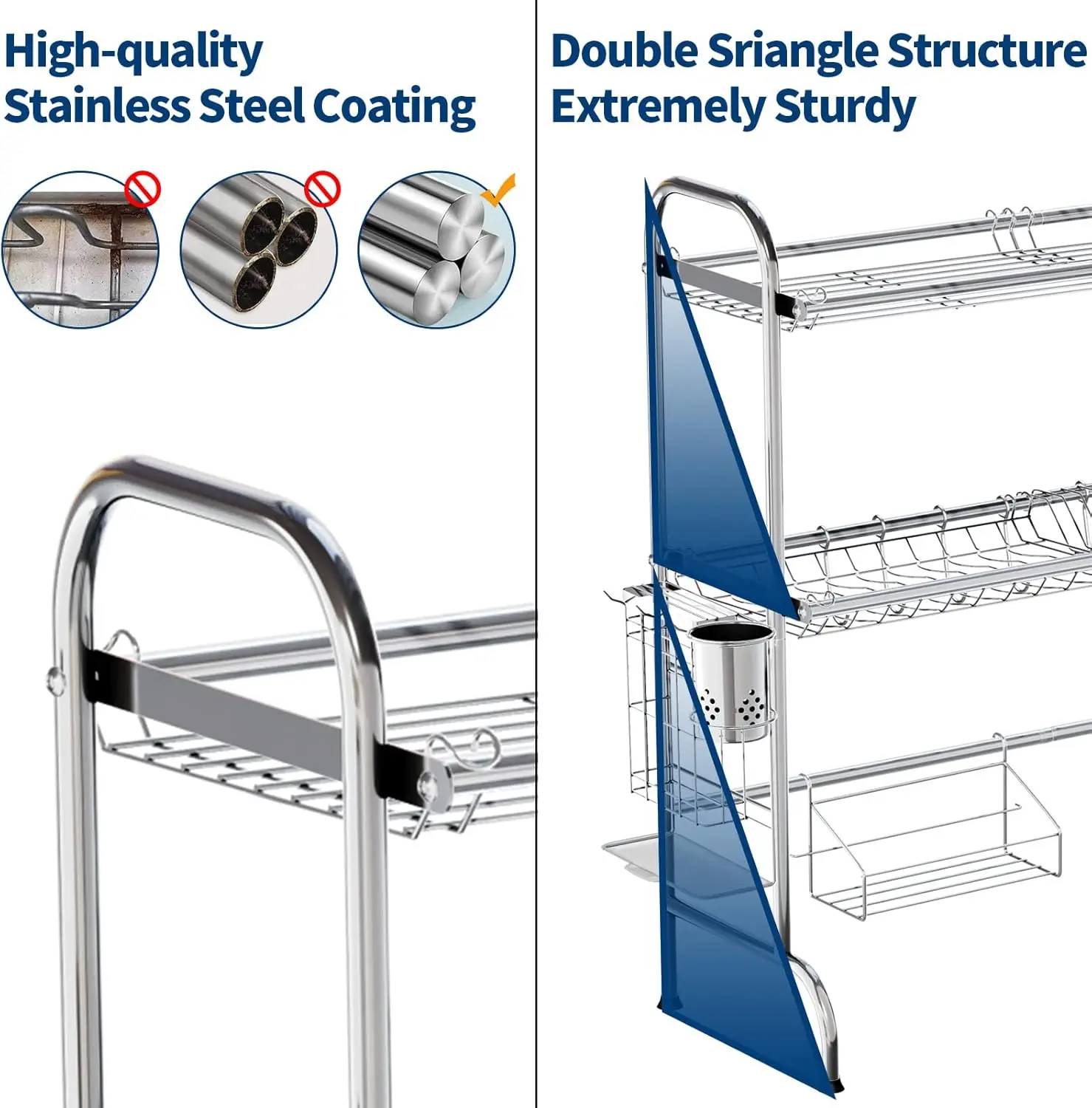 Stainless Steel 2 tingkat besar di atas rak piring wastafel, rak wastafel dengan tempat perkakas untuk Organizer mesin cuci piring meja dapur