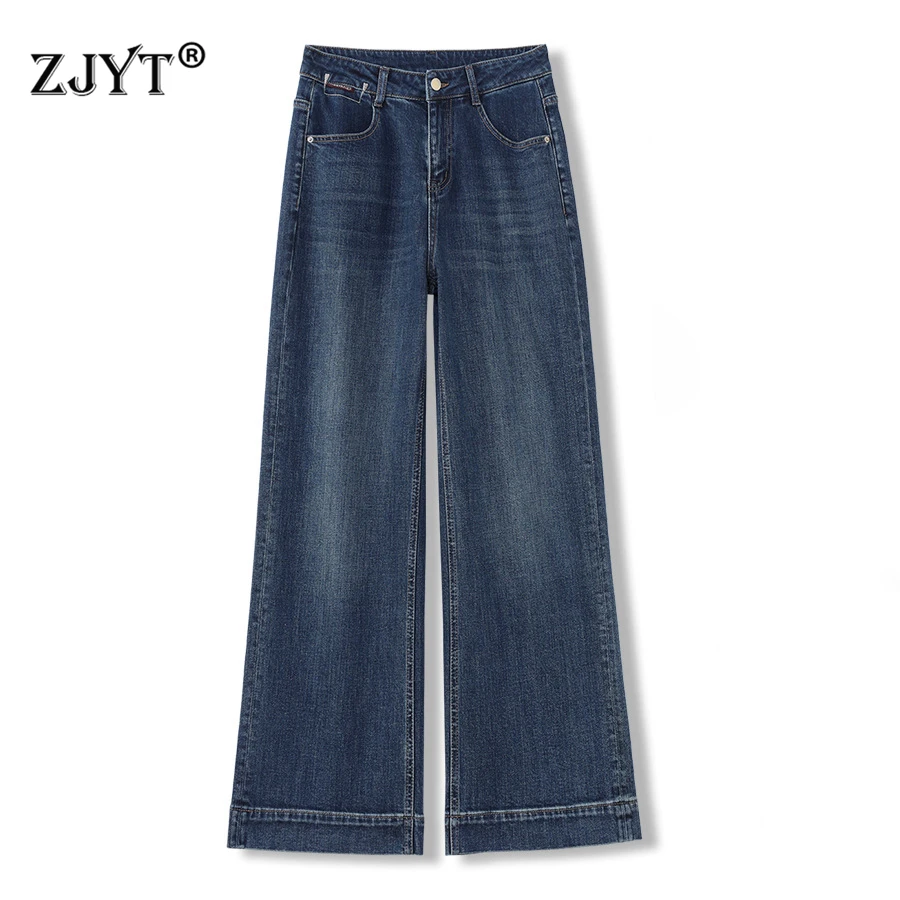 

ZJYT весенние широкие джинсы для женщин, модные прямые джинсовые брюки в уличном стиле, женские брюки, повседневная синяя женская одежда для женщин