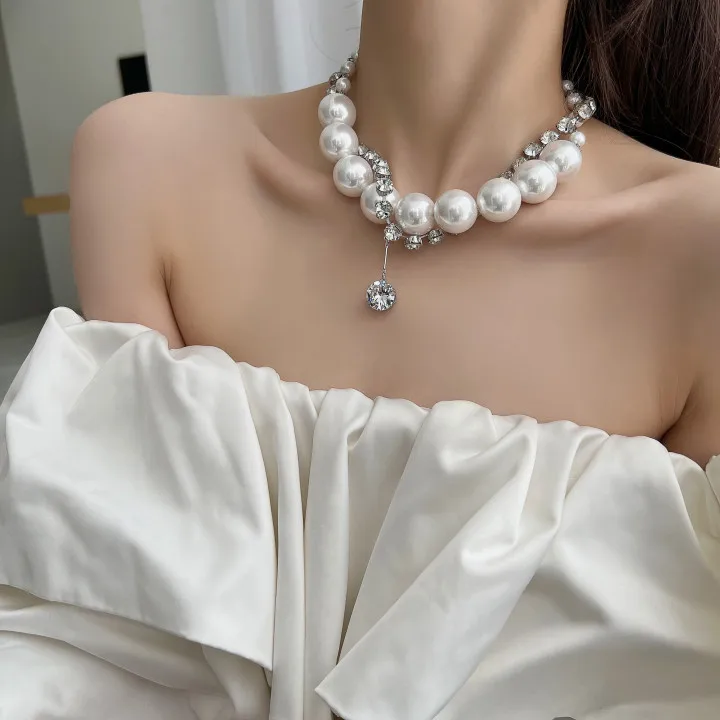 

Fashionable Pearl Necklace Women Full of Diamonds Exaggerated, Temperament Collarbone Chain Niche Neck Chain Accessories