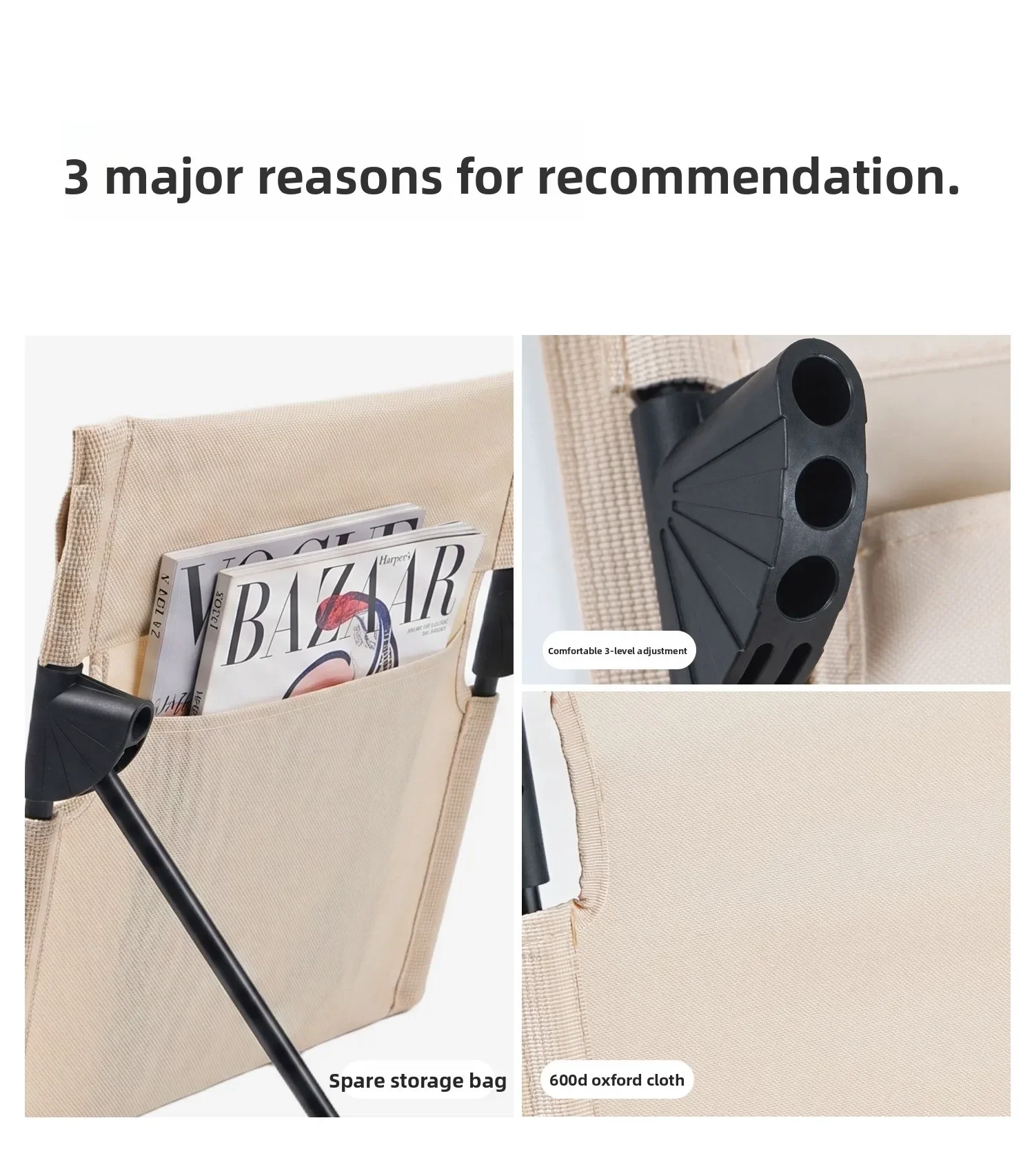 Neu verbesserte Outdoor-Klappstuhl mit Rückenlehne, Campingstuhl aus Aluminiumlegierung, Strandstuhl mit verstellbarer Rückenlehne, Liegestuhl für die Mittagspause – Detail 2