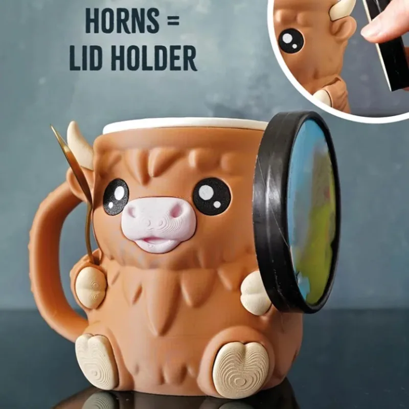 تصميم جديد على شكل بقرة هايلاند مع مقبض مضاد للتجمد وملعقتين، هدية إبداعية وعصرية لمحبي الكريم #5