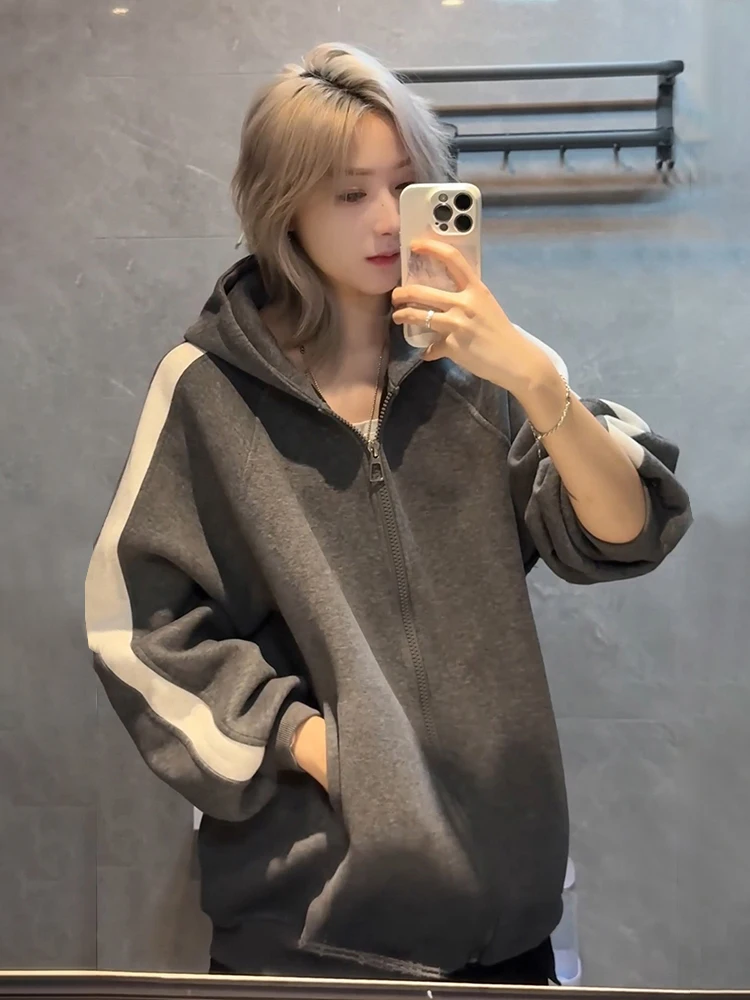 

Мужской утепленный кардиган-худи в полоску, осенне-зимняя толстовка в американском стиле, высококачественная утолщенная куртка с капюшоном