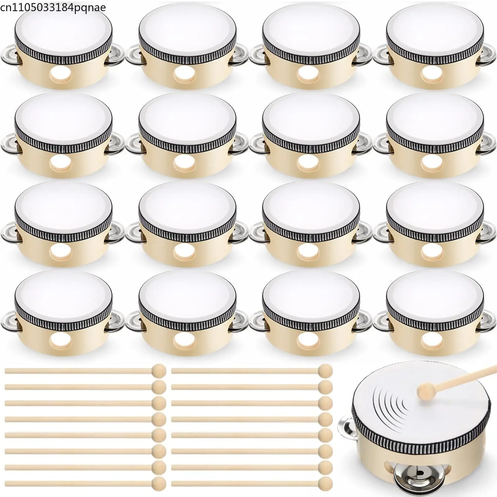 6-48Pcs Tambourine with Drumsticks Wooden Handheld Drum with Metal Jingles Musical Instrument for Church Wedding Party Favor