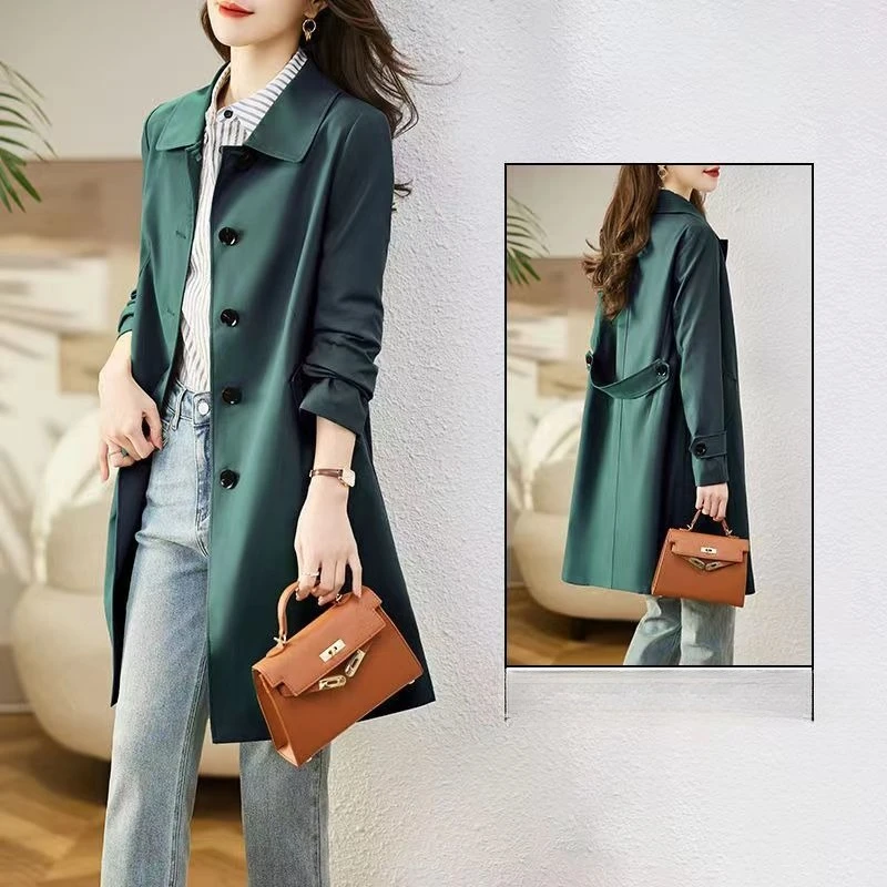 High-end Women Trench Coat 2026 Spring Autumn New Korean Solid Color Single-breasted Mid Long Tooling Coat Female Windbreakers