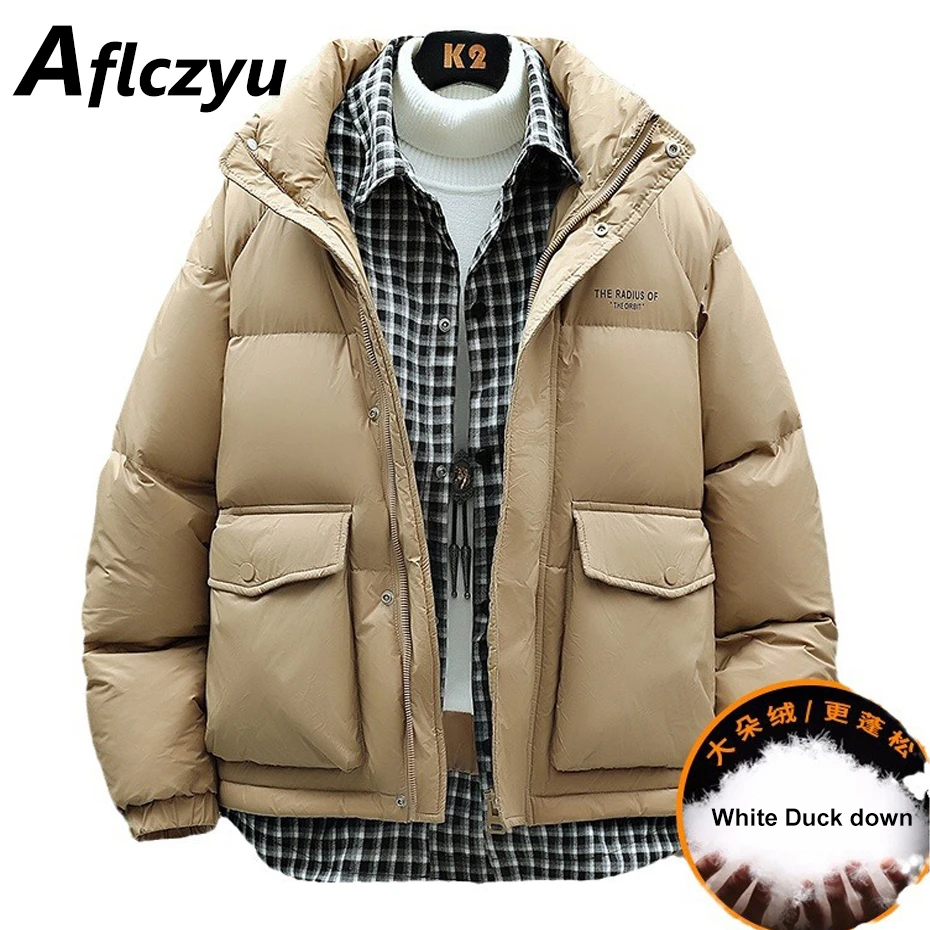 Puffer Jackets Coat Men Winter Down Jacket Cargo Coat Fashion Casual Solid Color Outerwear Warm Thick Down Coat Male