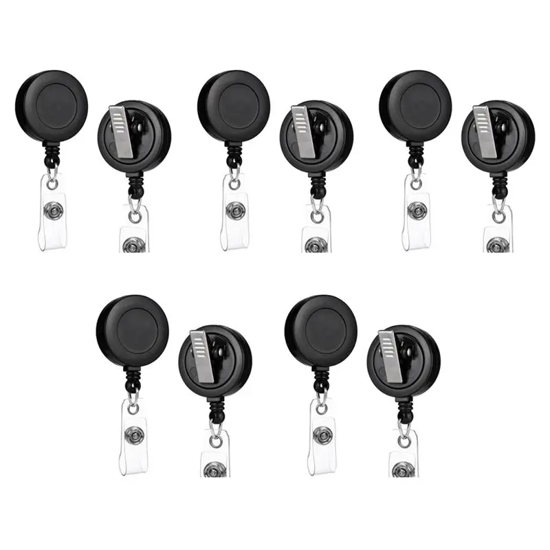 Superior-10 Pack - Retractable ID Name Badge Holder Reels With Swivel Alligator Clip (Black)