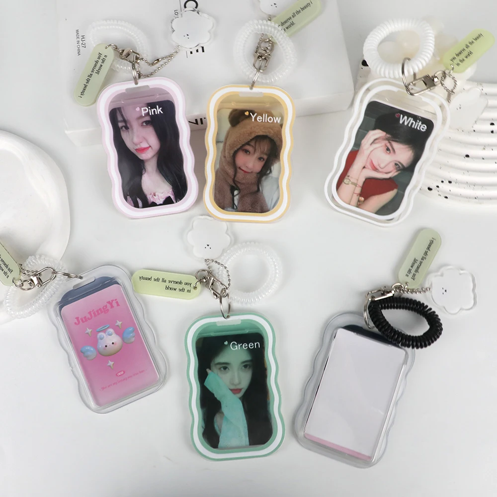 Popular Card Holder Cover Anti-loss Chain Transparent Photo Sleeves Key Chain Card Case Photocards Protector Bag Pendant Lovely