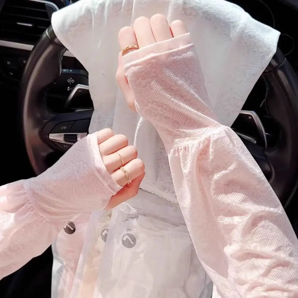 

Cute Thin Lace Ice Silk Sleeves Flower Anti-UV Sunscreen Sleeve Long-sleeved Arm Covers Cycling Gloves Summer