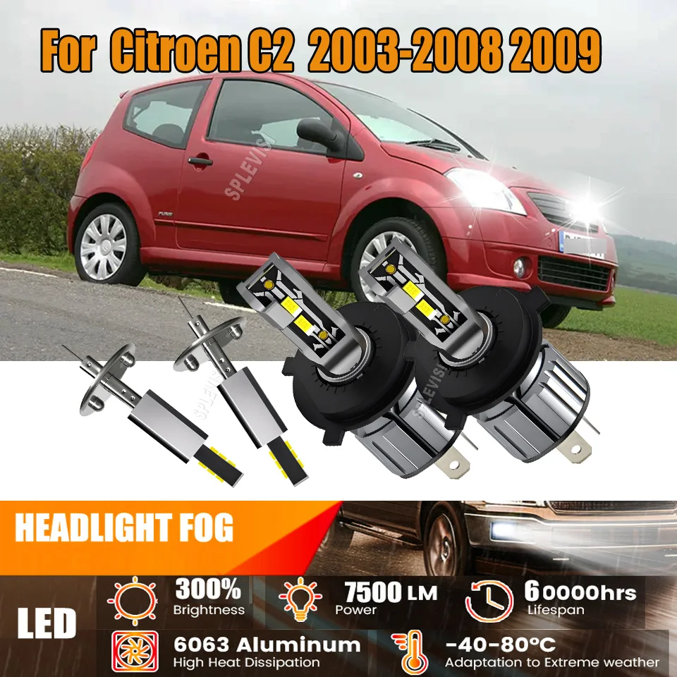 

H4 H1 CSP Chips LED Headlight Fog Lamp Bulbs Advanced Fanless Self Cooling For Citroen C2 2003 2004 2005 2006 2007 2008 2009