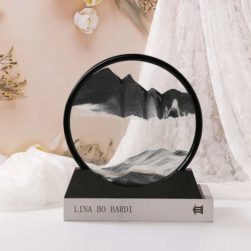 3D Sand Painting Moving Sand Art Picture Round Glass Deep Sea Sandscape Craft Flowing Painting Home Office Work Decor