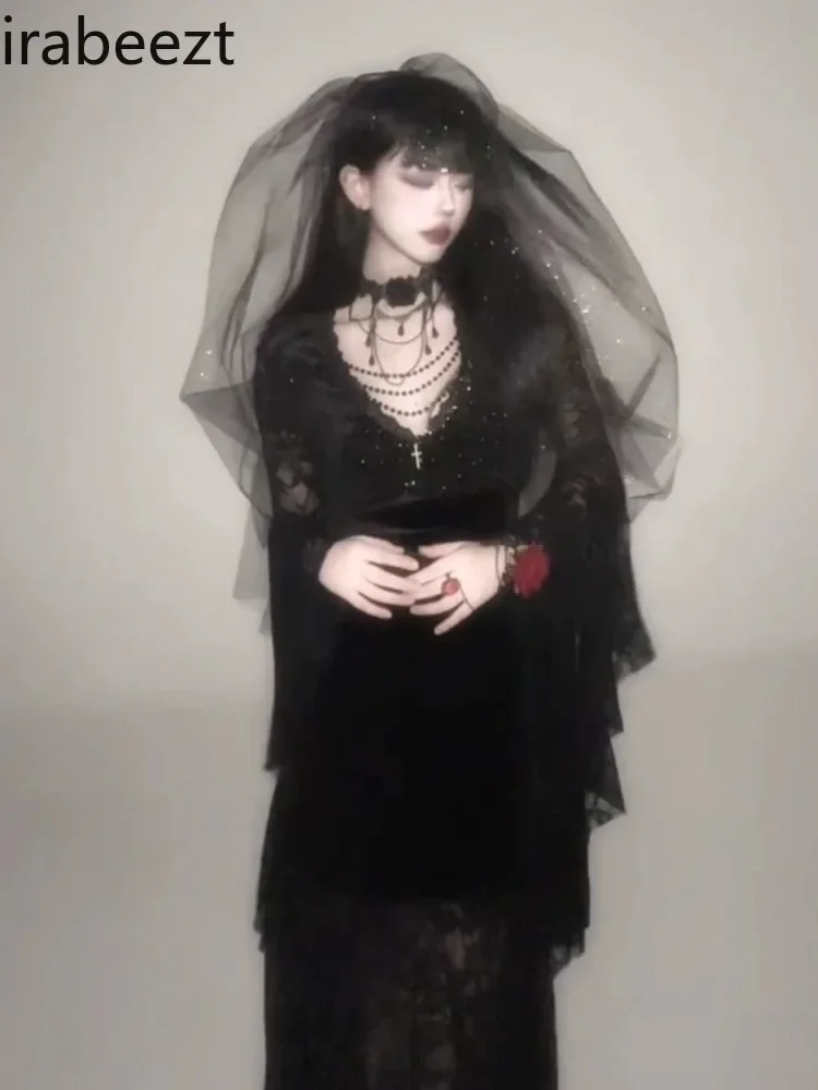 Dark Color Women's Goth Dress Sub Halloween Costume Wear with Subculture Black Robe Demoiselle D Honneur Femme Courte