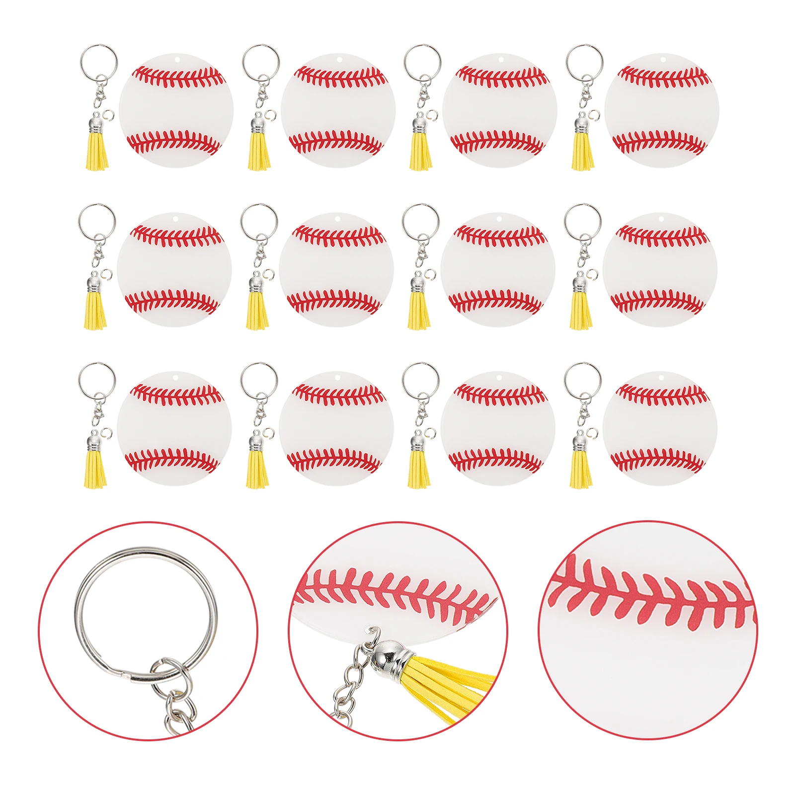 12 Sets Key Chain Accessories Keyring Party Favors Baseball Small Rings Keychain Acrylic Charms for Decoration