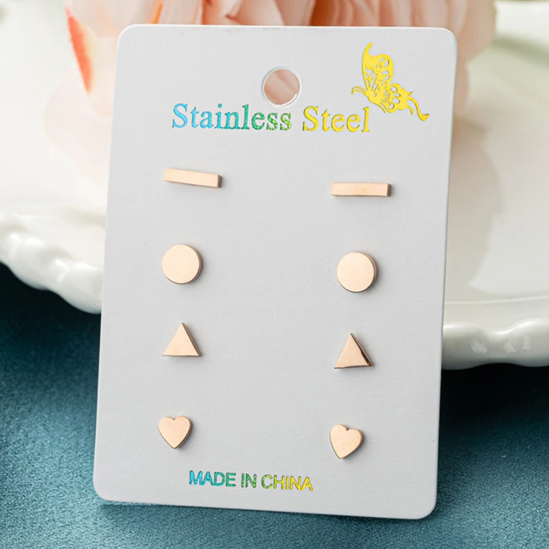 4Pairs/Lot Tiny Stainless Steel Geometric Earrings Set for Women Men Cute Ear Cartilage Piercing Jewelry Punk Gift Brinco 2024