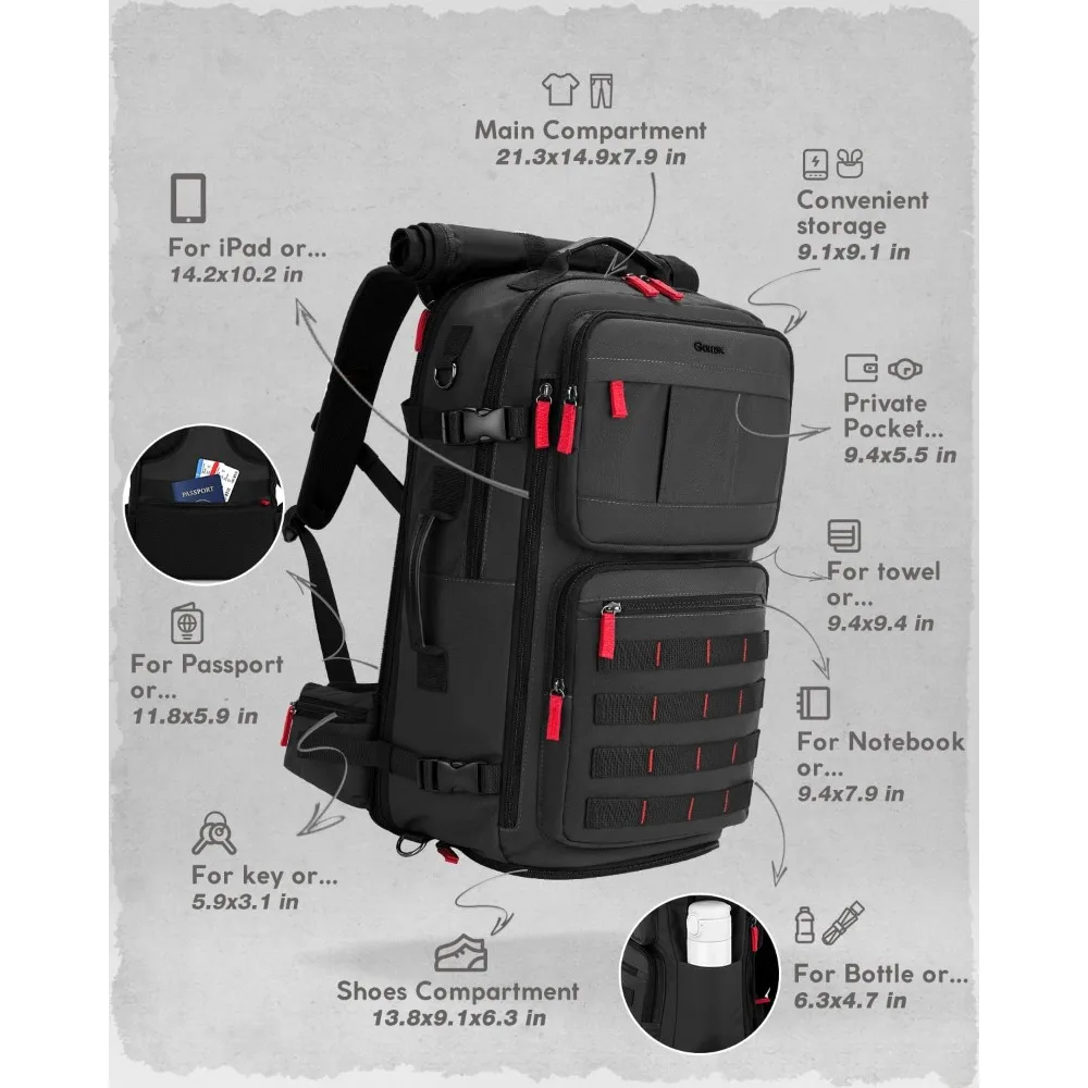 حقيبة ظهر للسفر 3 في 1 قابلة للتحويل، حقيبة كبيرة من النايلون، حقيبة كمبيوتر محمول للرجال والنساء، حقيبة حمل متينة للعمل وعطلات نهاية الأسبوع #3