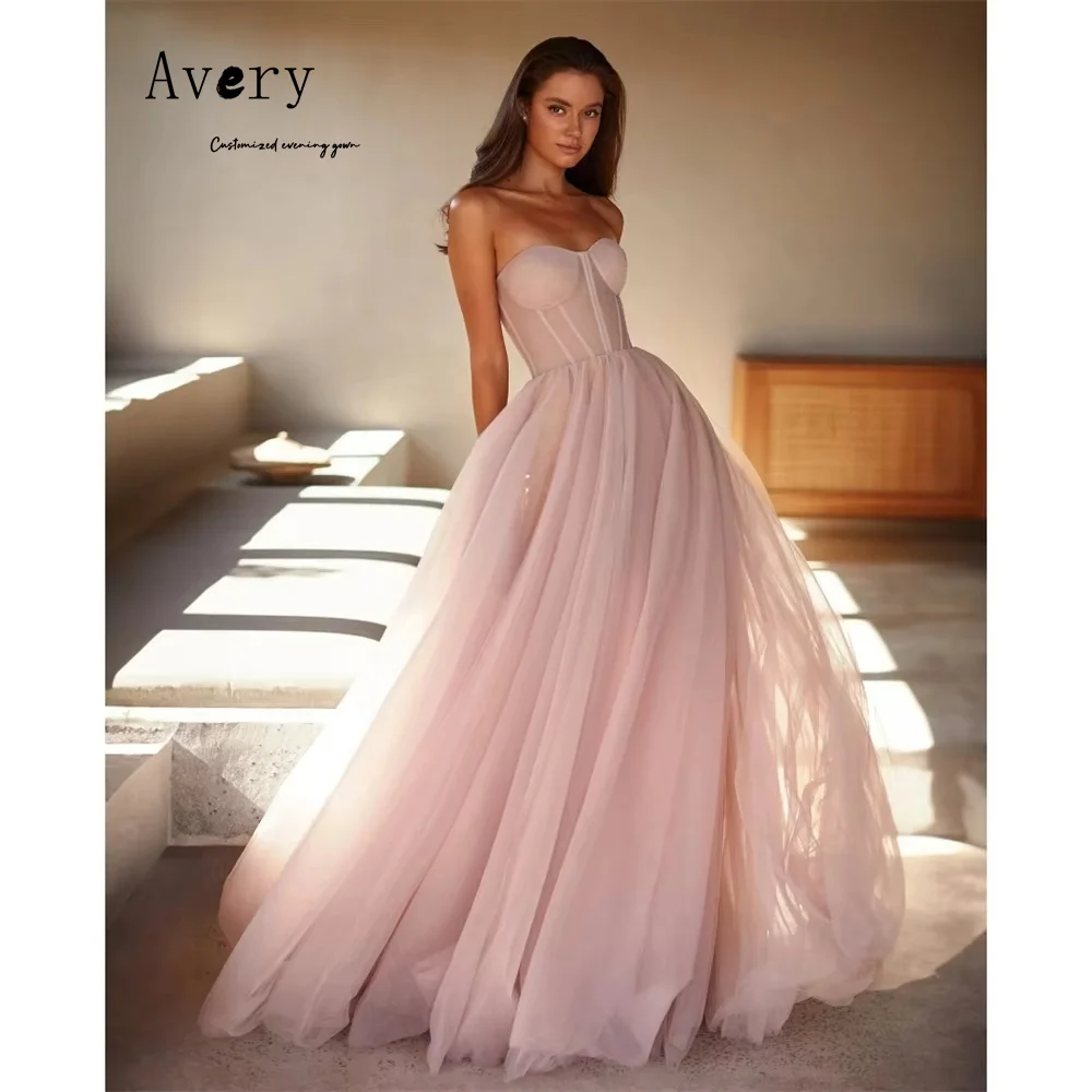 

Avery Custom Pink A Line Sweetheart Sleeveless Women's Elegant Wedding Party Dress Evening Dresses Woman Elegant Long Prom Dress