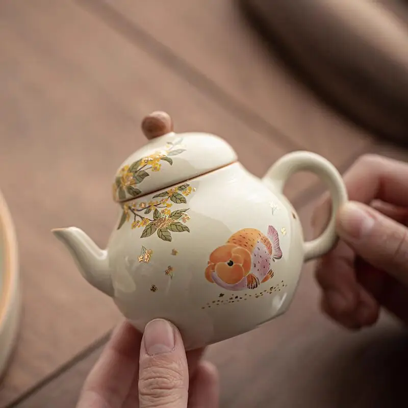 

Plant ash big head goldfish teapot ceramic brewing teapot household creative small Chinese retro kung fu teapot