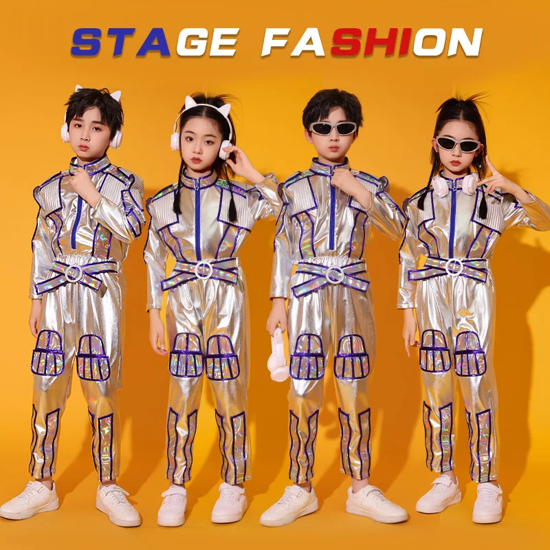 

Technological performance costume silver laser metaverse dance costume photography costume kindergarten robot performance costum