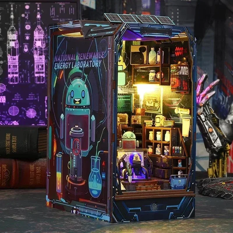 DIY Book Nook Shelf Insert Kit Energy Lab Bookend Miniature Dollhouse 3D Puzzle Assembly Model for Adults Birthday Gifts Toys