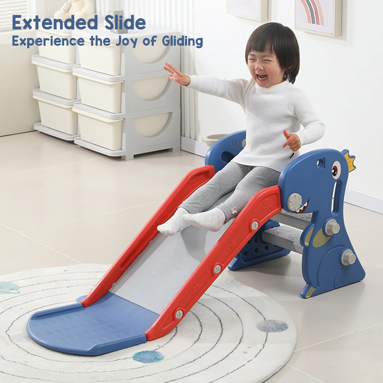 Indoor Slide Blue  Construction Multipurpose Folding Slide with Basketball Hoop Climber for 0 To 3 Years Old for Backyard