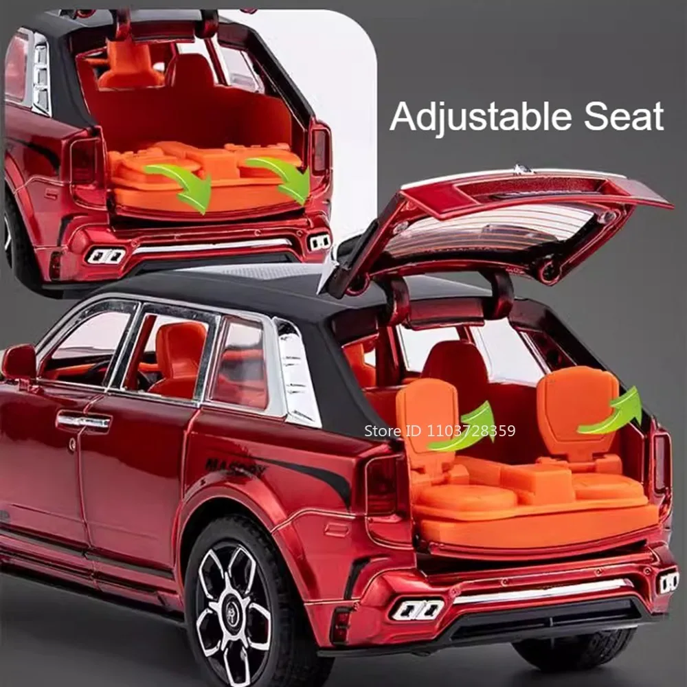 Modelo de juguete Rolls-royce Cullinan Mansory, coches de aleación fundidos, modelos SUV de amanecer, puertas con luz de sonido, espalda abierta, regalos para niños, 1:24