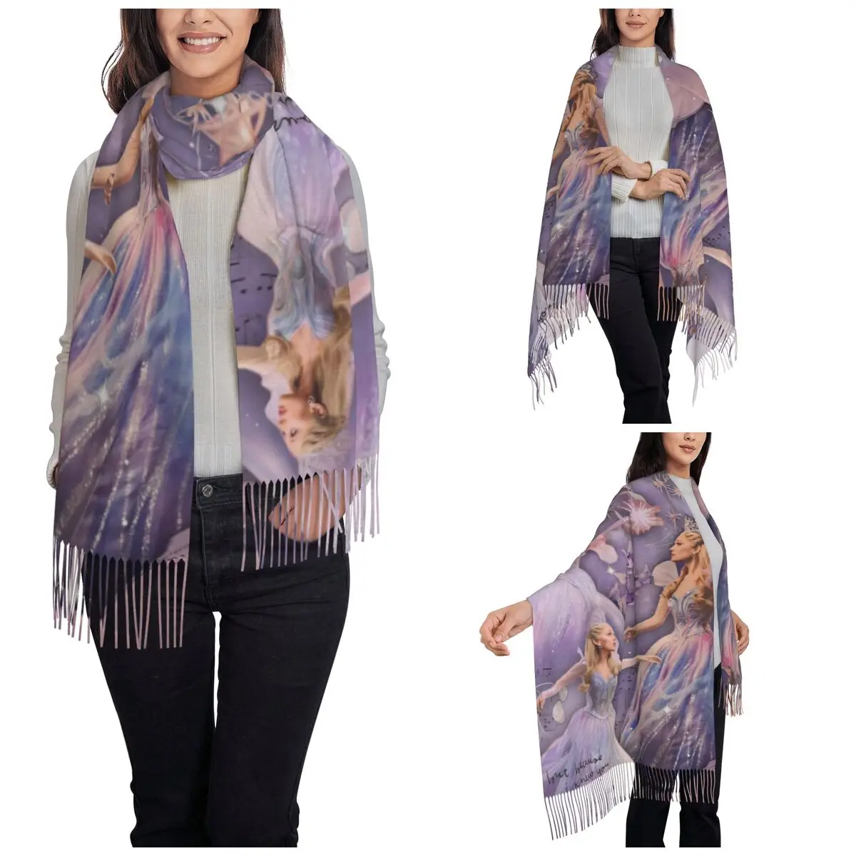 Womens Scarf with Tassel Wicked For Good Glinda Large Winter Fall Shawl and Wrap Princess Daily Wear Pashmina Scarves