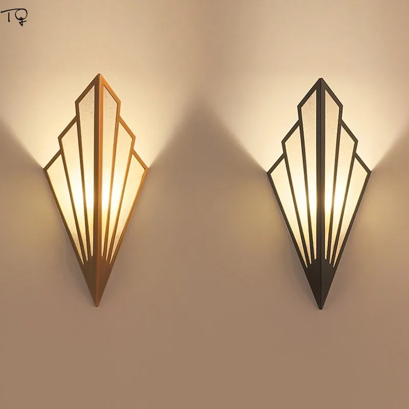 

Nordic Creative Linen Sector Fan Wall Lamp LED Copper Black Corridor Staircase Bedroom Hotel Living Room Bathroom Wall Sconce