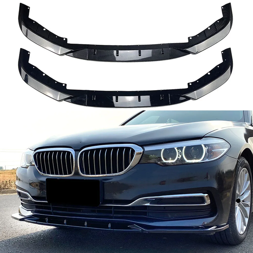 

Car 3 Stage Front Lip Spoiler Splitter For BMW 5 Series G30 525i 530i 2017- 2020 Glossy Black Carbon Fiber Printe