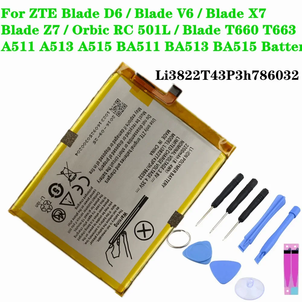 Li3822T43P3h786032 Battery For ZTE Blade T660 T663 BA511 BA513 BA515 /Blade D6 V6 X7 Z7 / Orbic RC 501L Phone