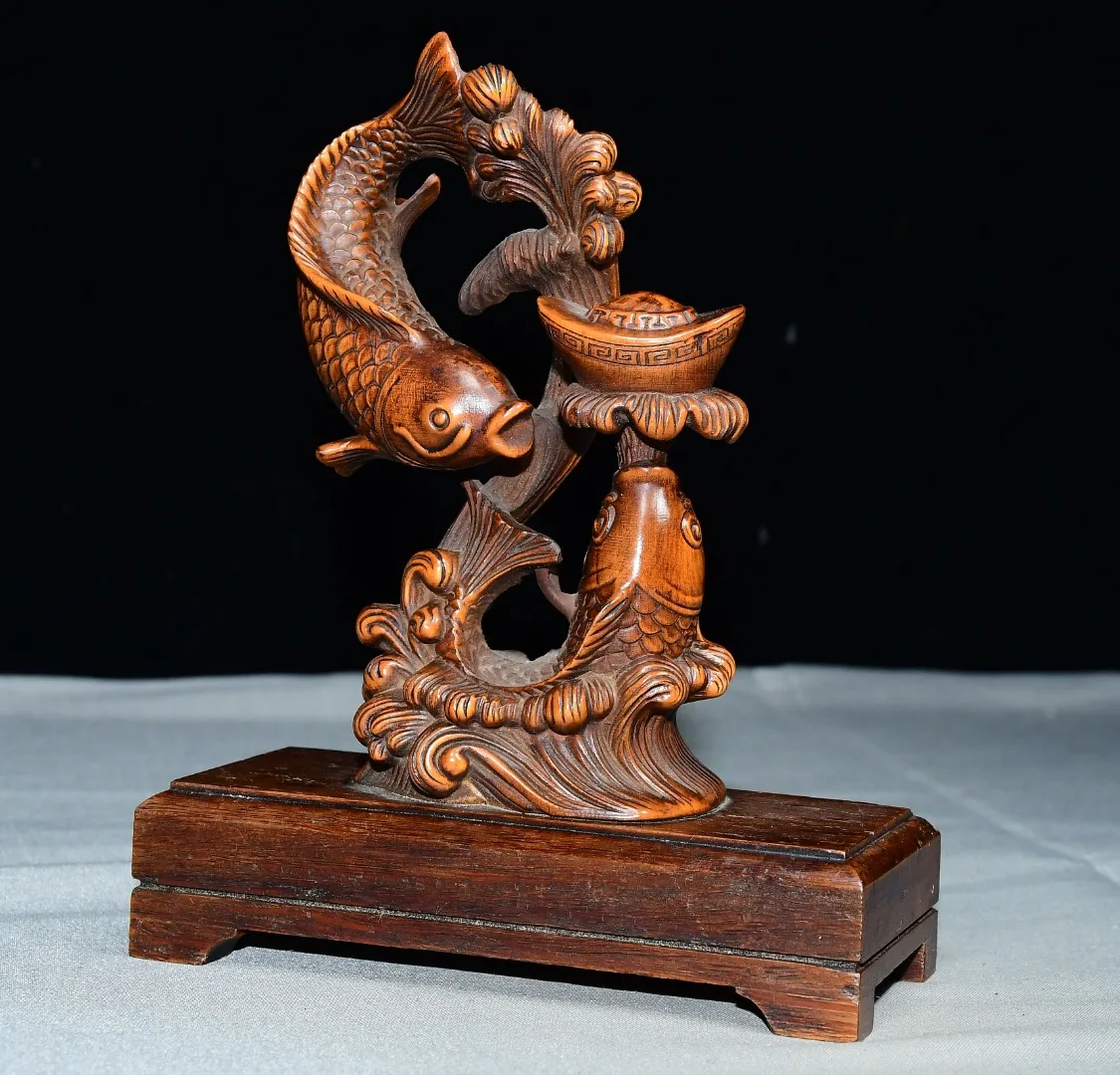 42/5000 High-quality small-leaved juniper wood carp-shaped feng shui lucky money charm for decoration