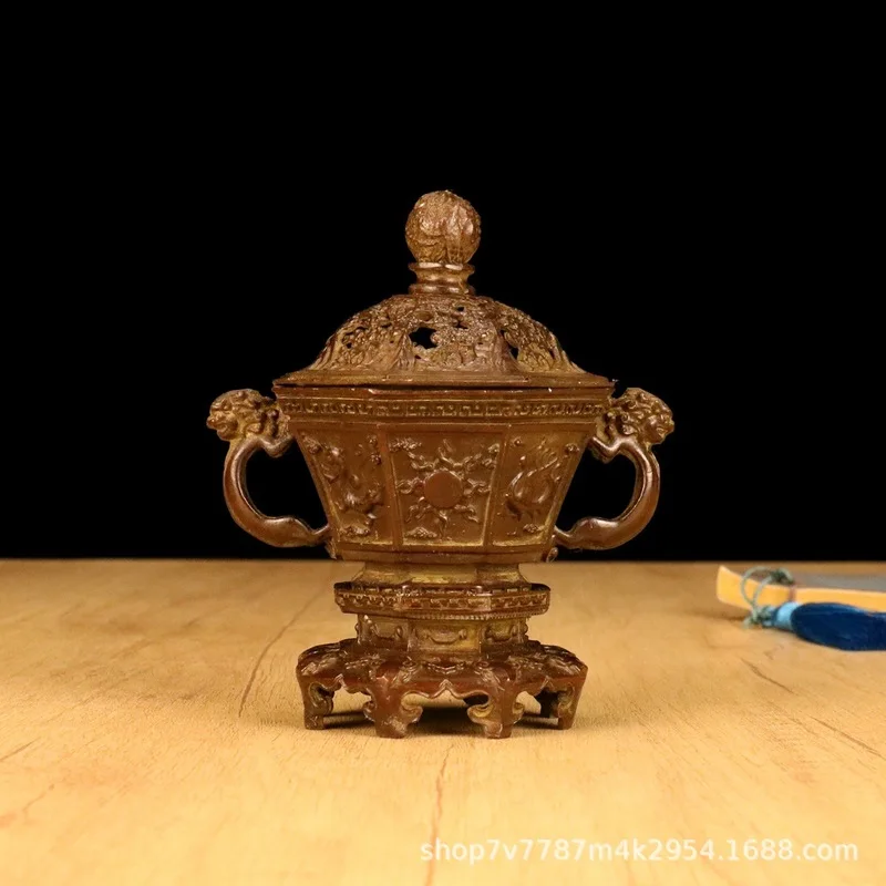 Brass alloy craftwork, three-layer incense burner with four mythical beasts, home decoration ornament