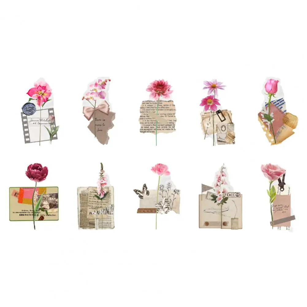 สติกเกอร์ดอกไม้ย้อนยุคสติกเกอร์รูปดอกไม้สมุดภาพดอกไม้ชุดสติ๊กเกอร์รูปลอกแนววินเทจที่การตกแต่ง DIY สำหรับอัลบัมภาพ